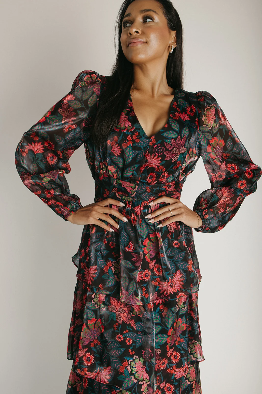 The Keshla Tiered Organza Maxi Dress in Black + Red - Image 5