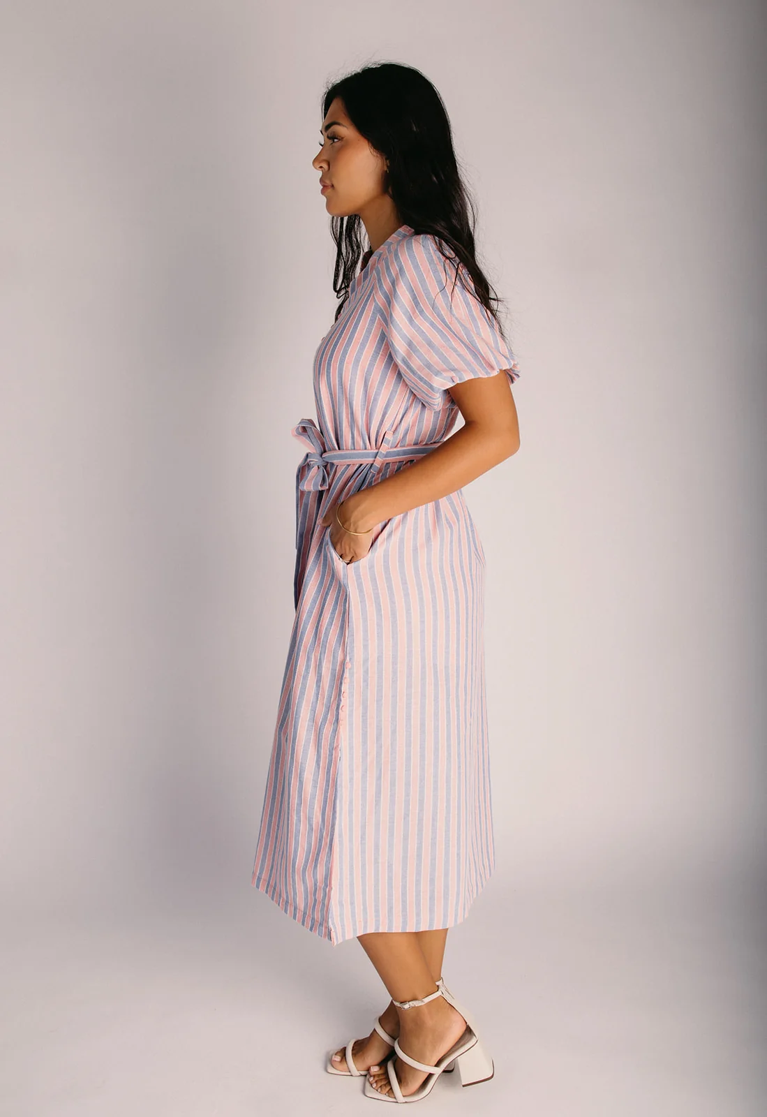The Krislin Striped Midi Dress in Mauve + Blue - Image 4