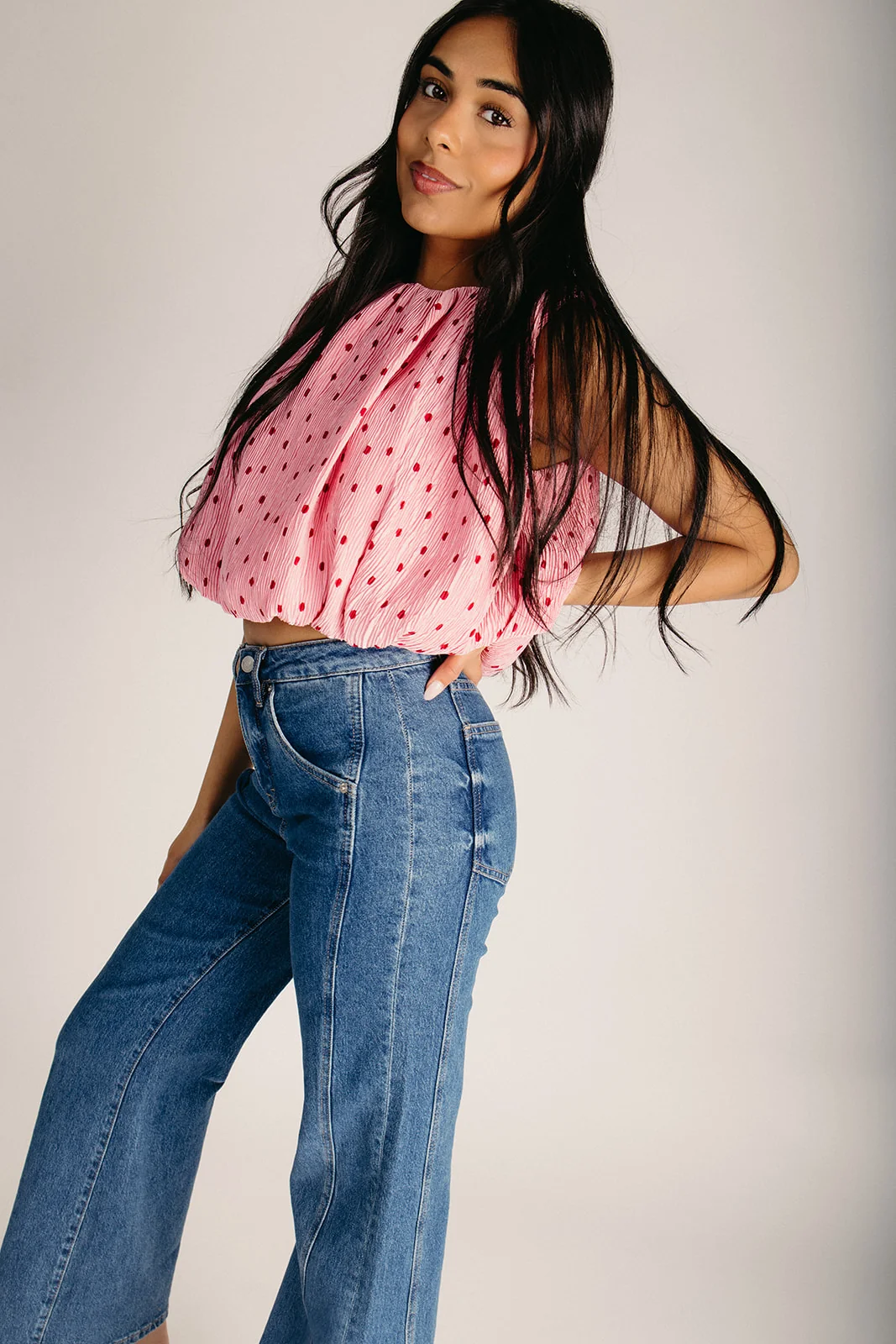 The Kulpa Pleated Polka Dot Tank in Pink - Image 4