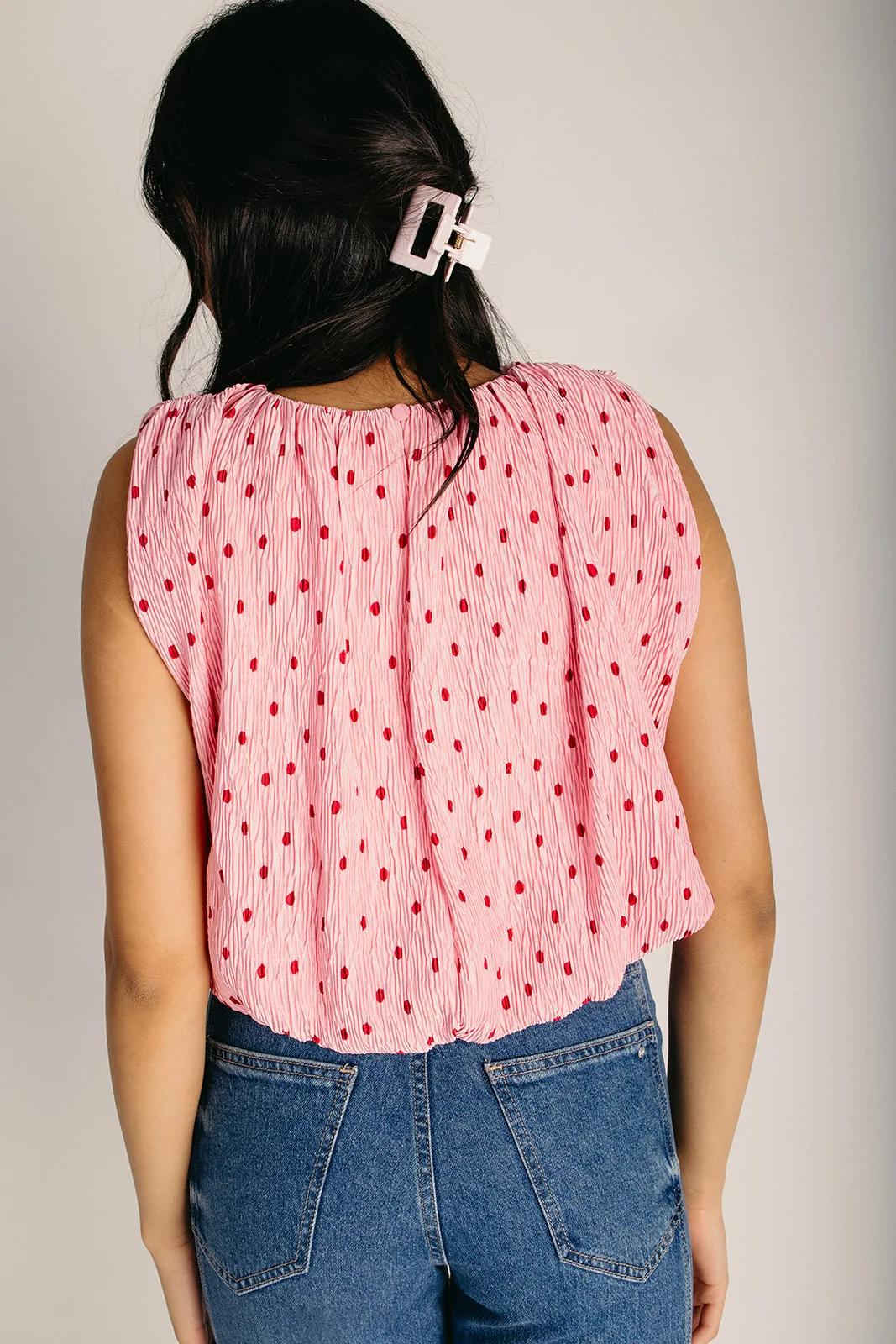 The Kulpa Pleated Polka Dot Tank in Pink - Image 5