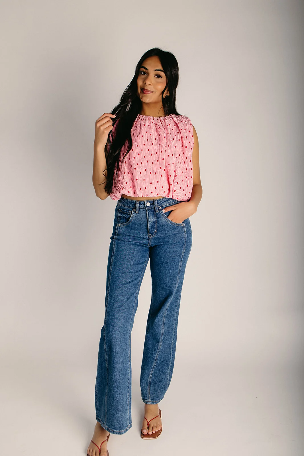 The Kulpa Pleated Polka Dot Tank in Pink - Image 7