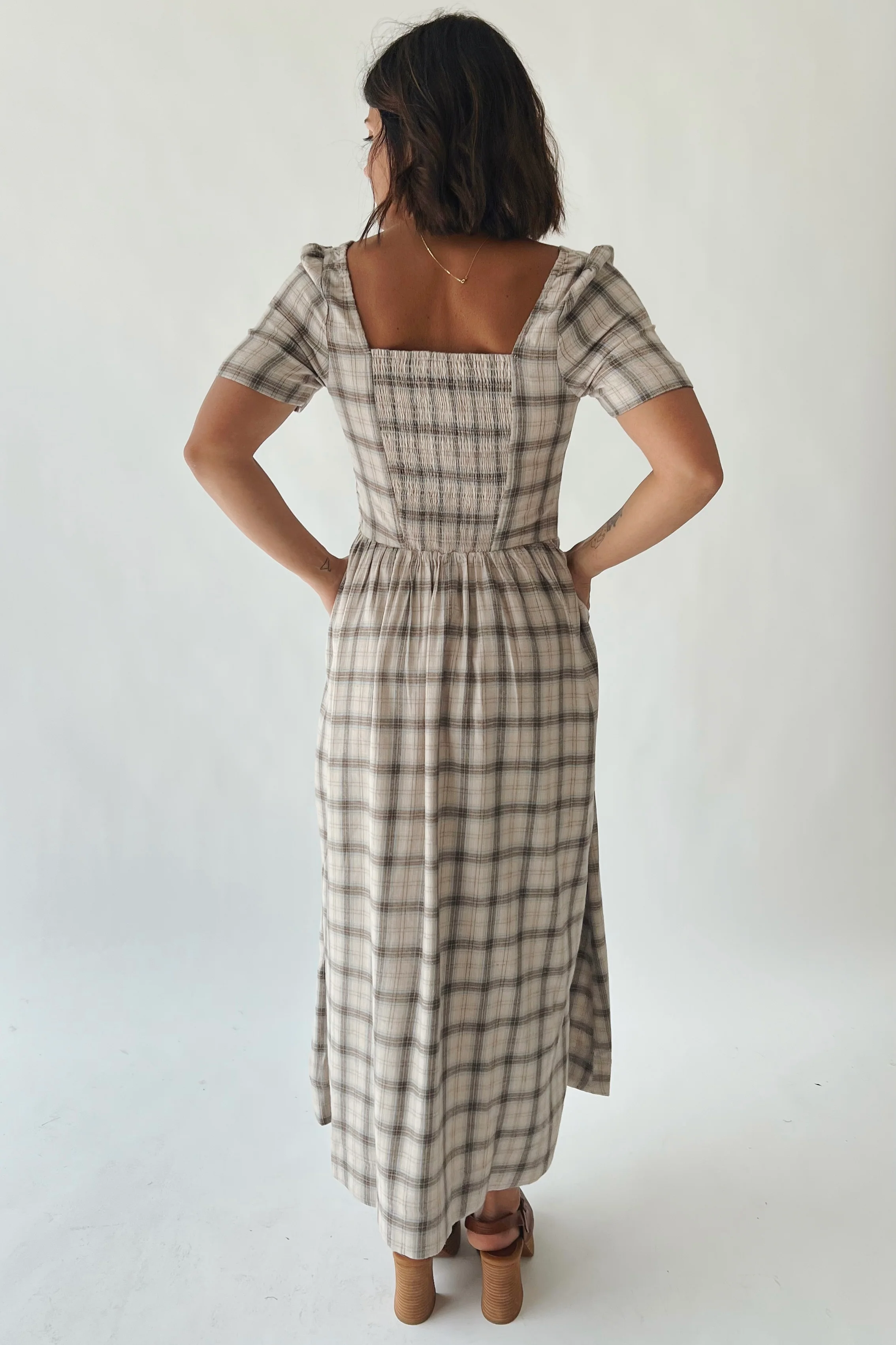 The Landers Plaid Maxi Dress in Oat - Image 2