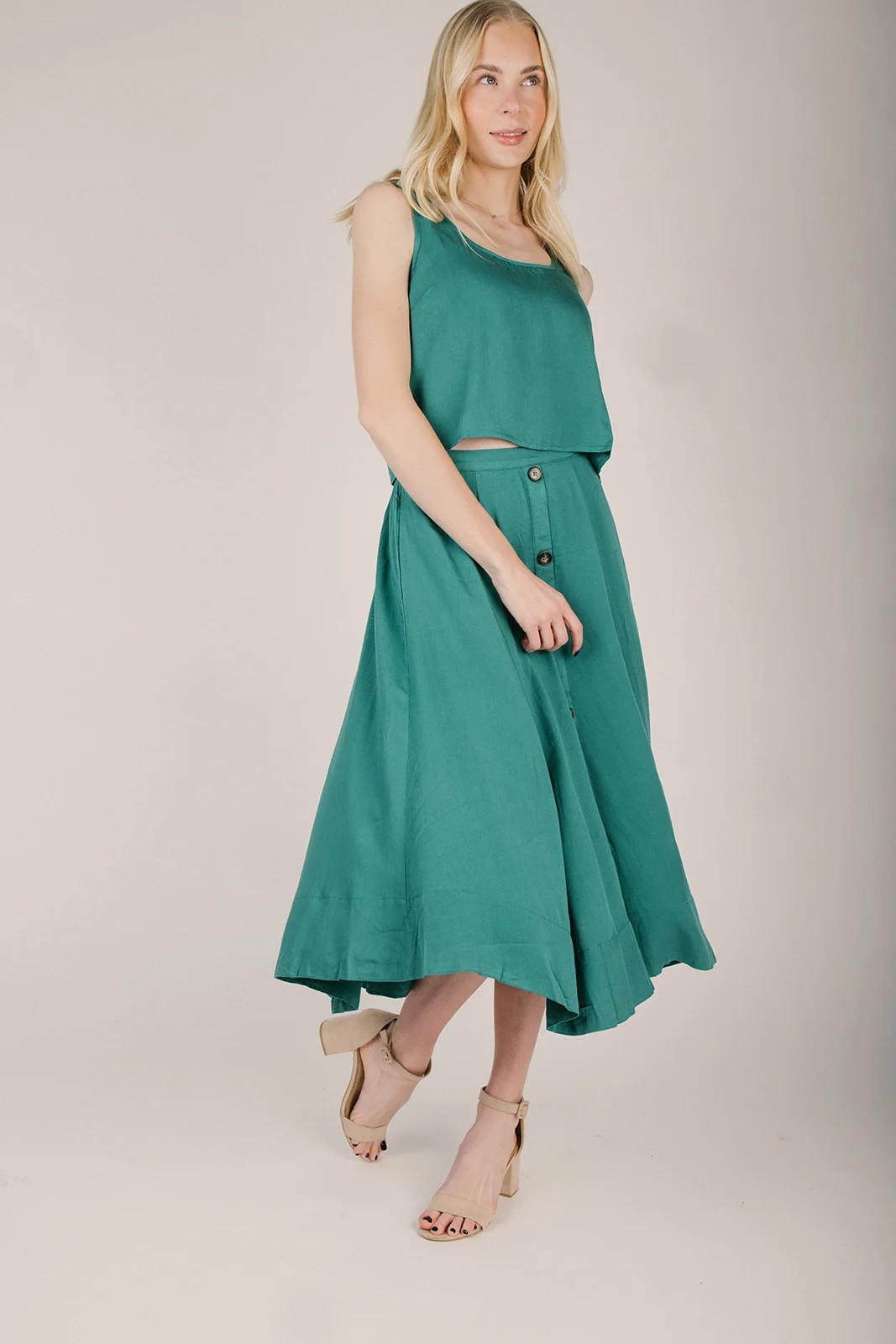 The Leesburg Tencel Blouse + Skirt Set in Teal - Image 7