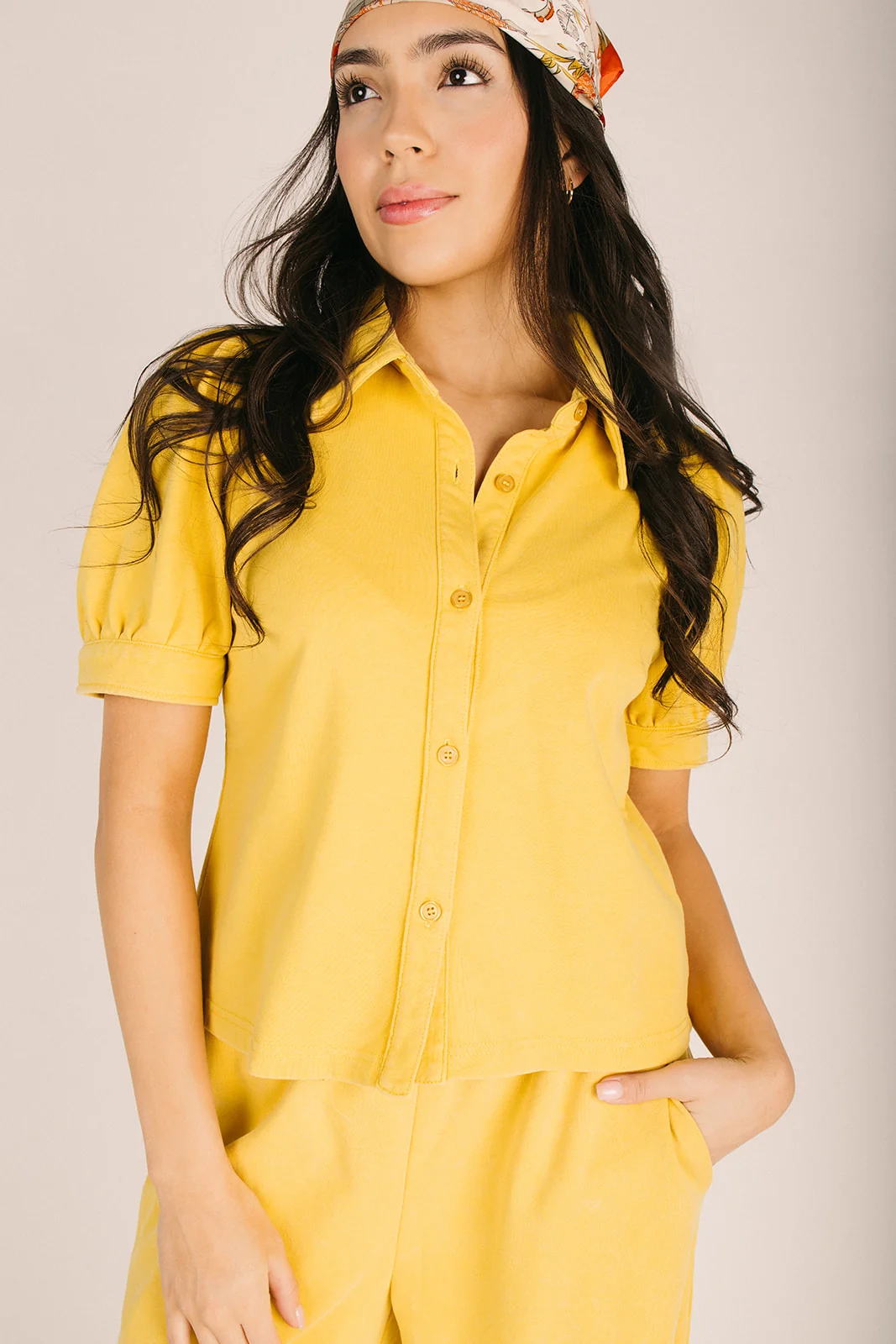The Letson Button-Up Blouse in Honey Mustard - Image 3