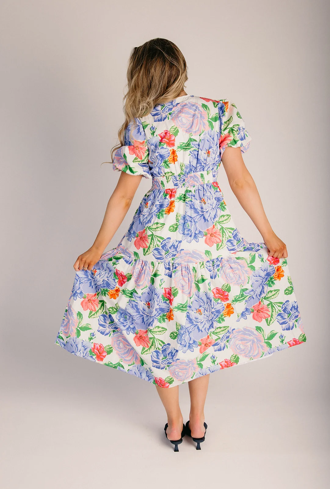 The Linnea Floral Midi Dress in Blue Multi - Image 3
