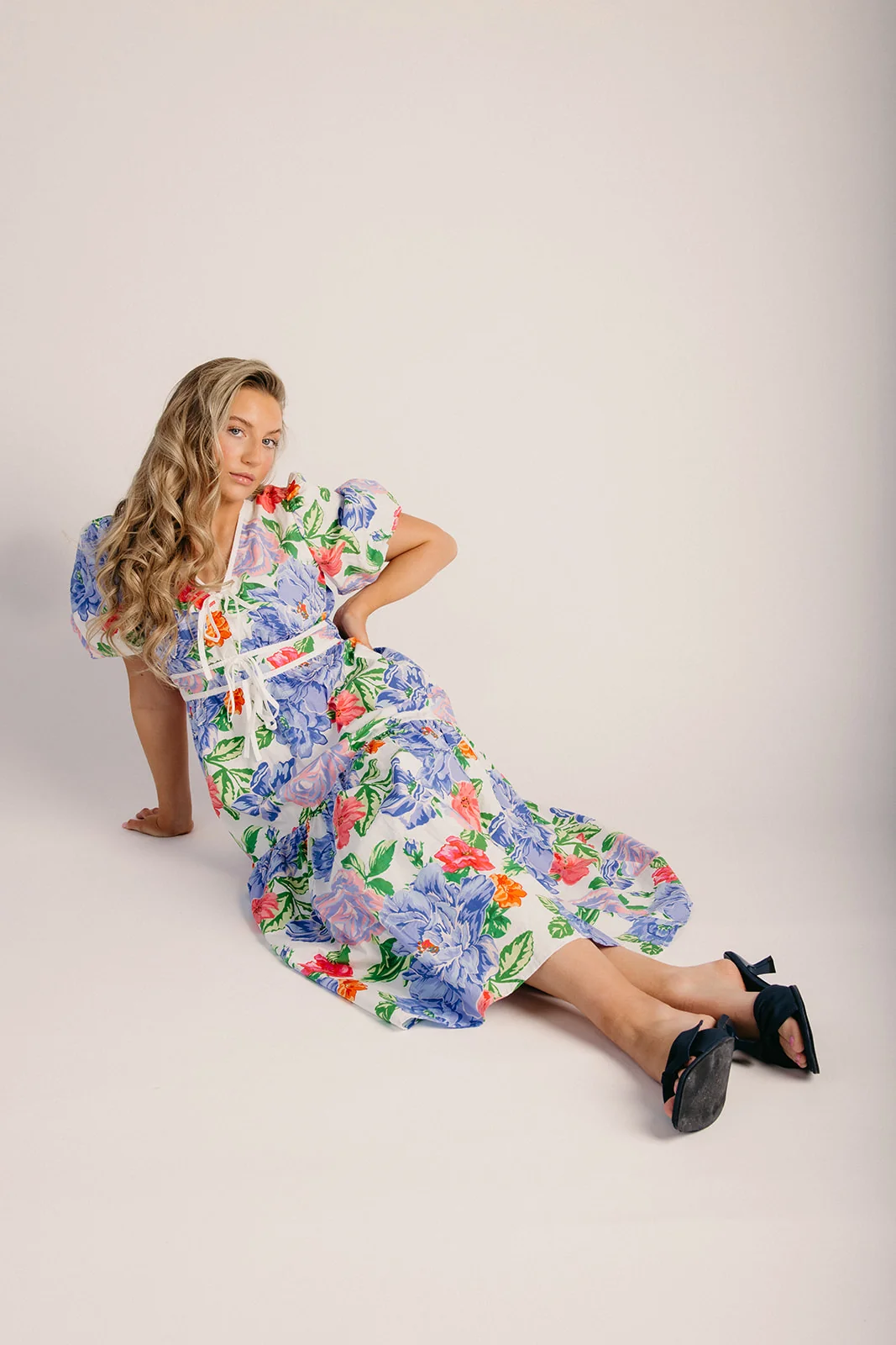 The Linnea Floral Midi Dress in Blue Multi - Image 6