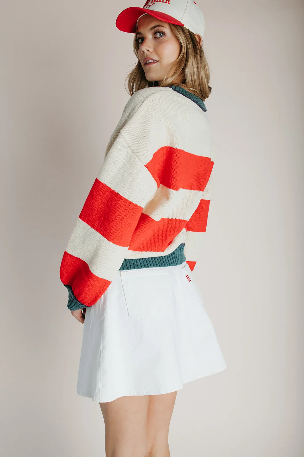 The Lorenzo Colorblock Sweater in Cream + Red - Image 4