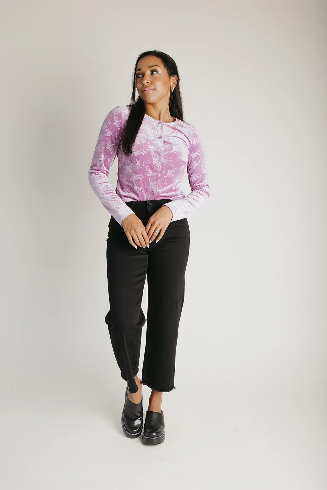 The Ludington Velvet Cardigan in Purple - Image 3