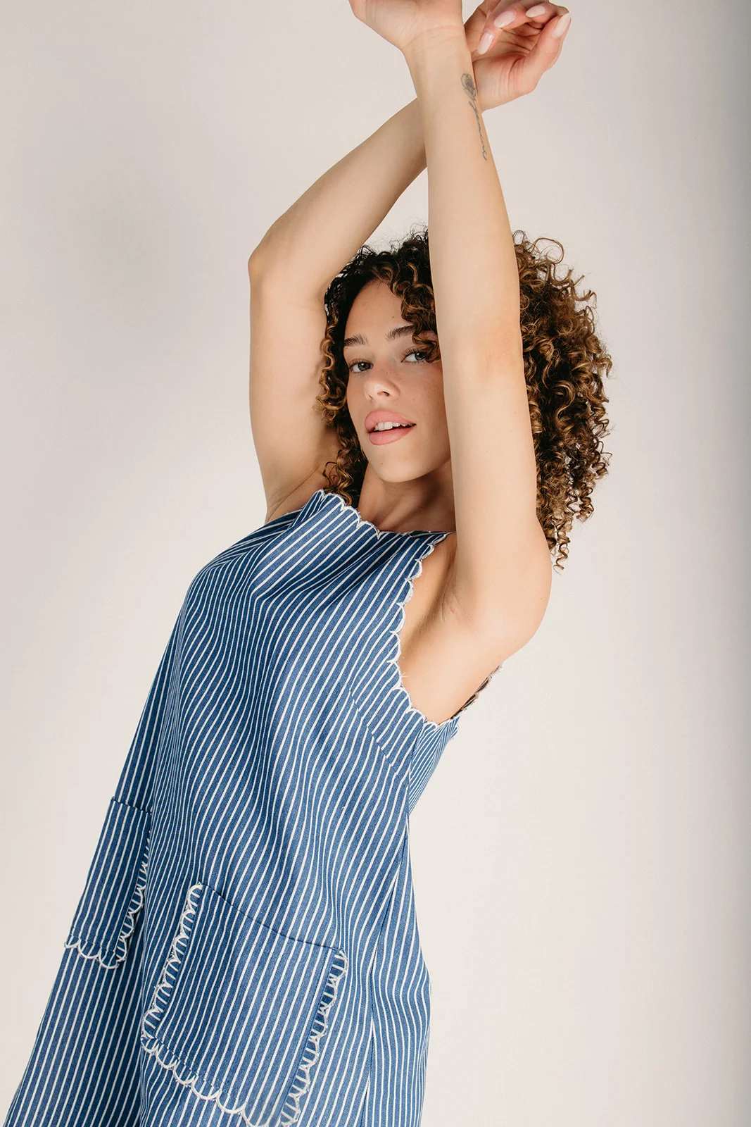 The Lugo Scalloped Hem Tank Dress in Denim - Image 13