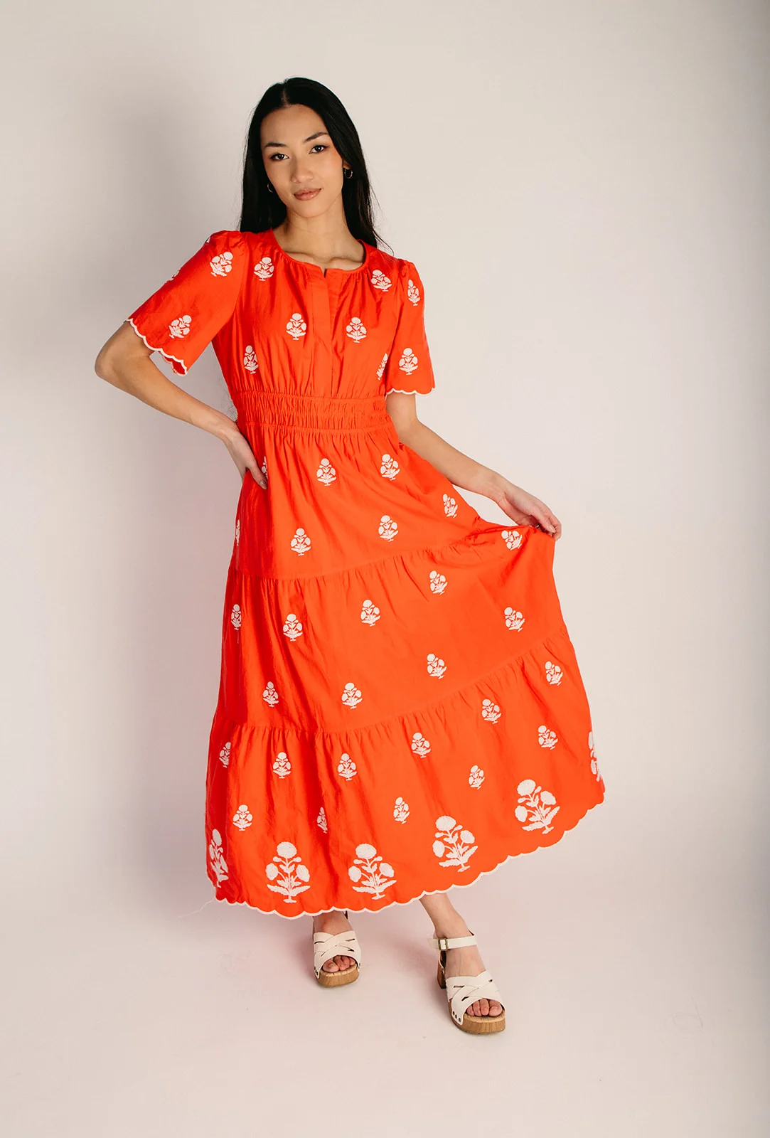 The Lundell Embroidered Maxi Dress in Tomato - Image 3