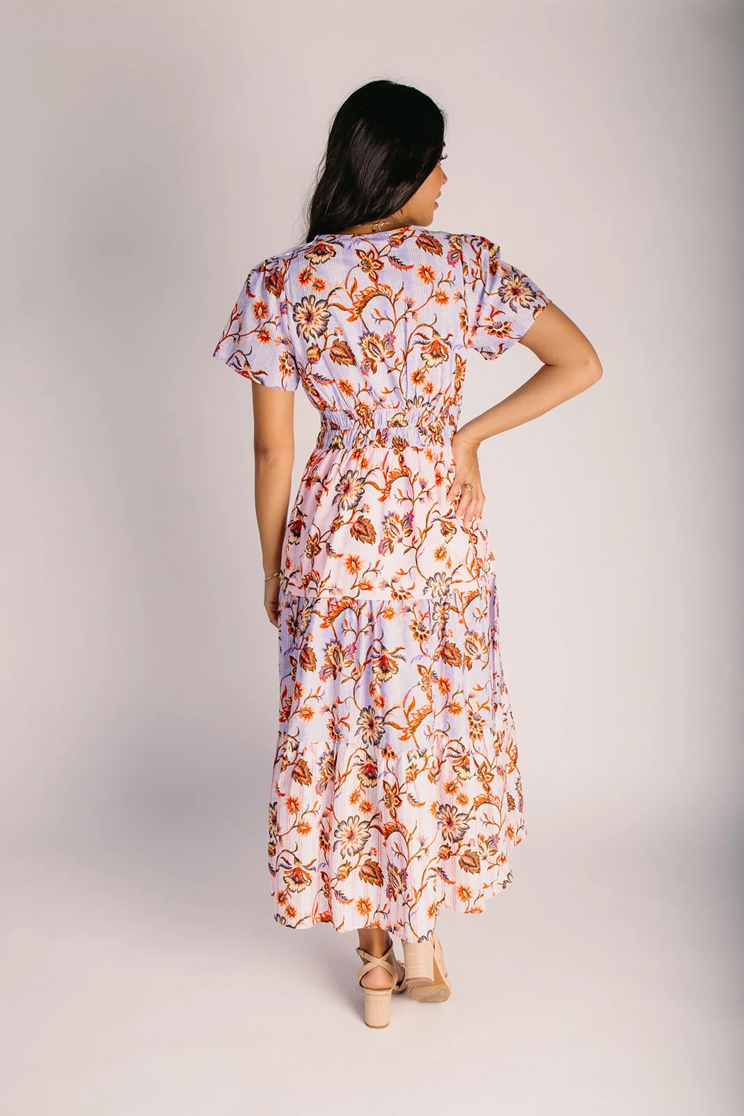 The Lunsford Tiered Paisley Midi Dress in Lavender Multi - Image 4