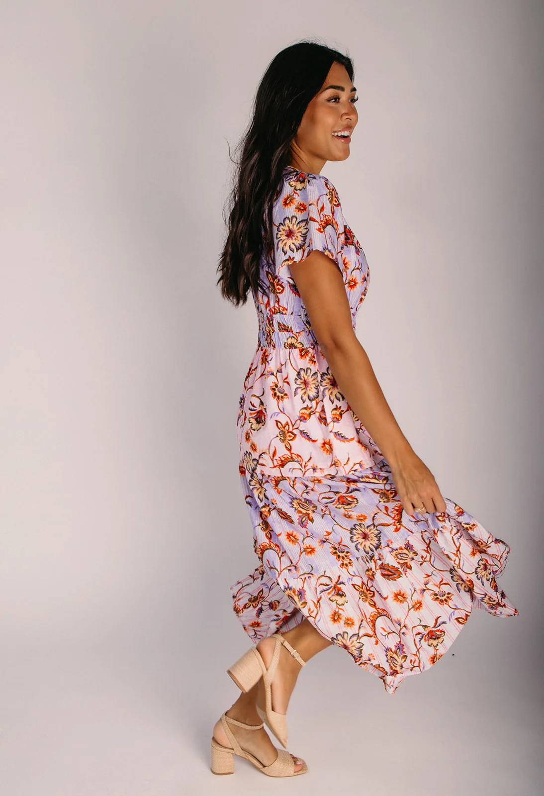 The Lunsford Tiered Paisley Midi Dress in Lavender Multi - Image 7