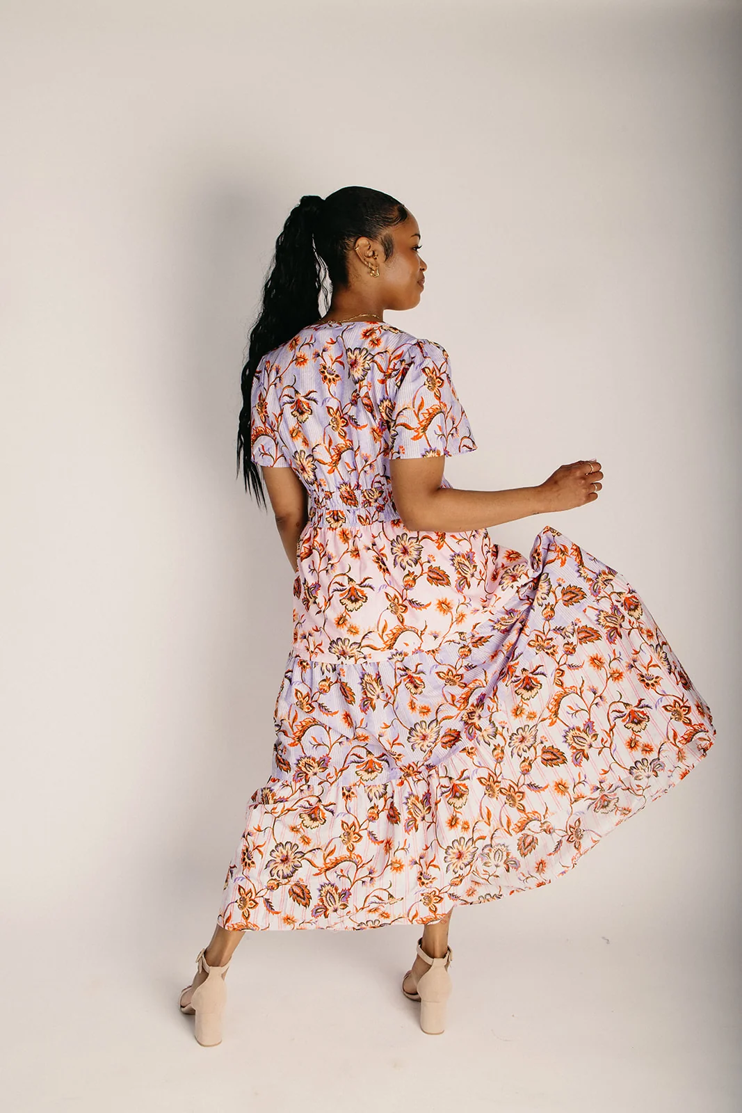 The Lunsford Tiered Paisley Midi Dress in Lavender Multi - Image 9
