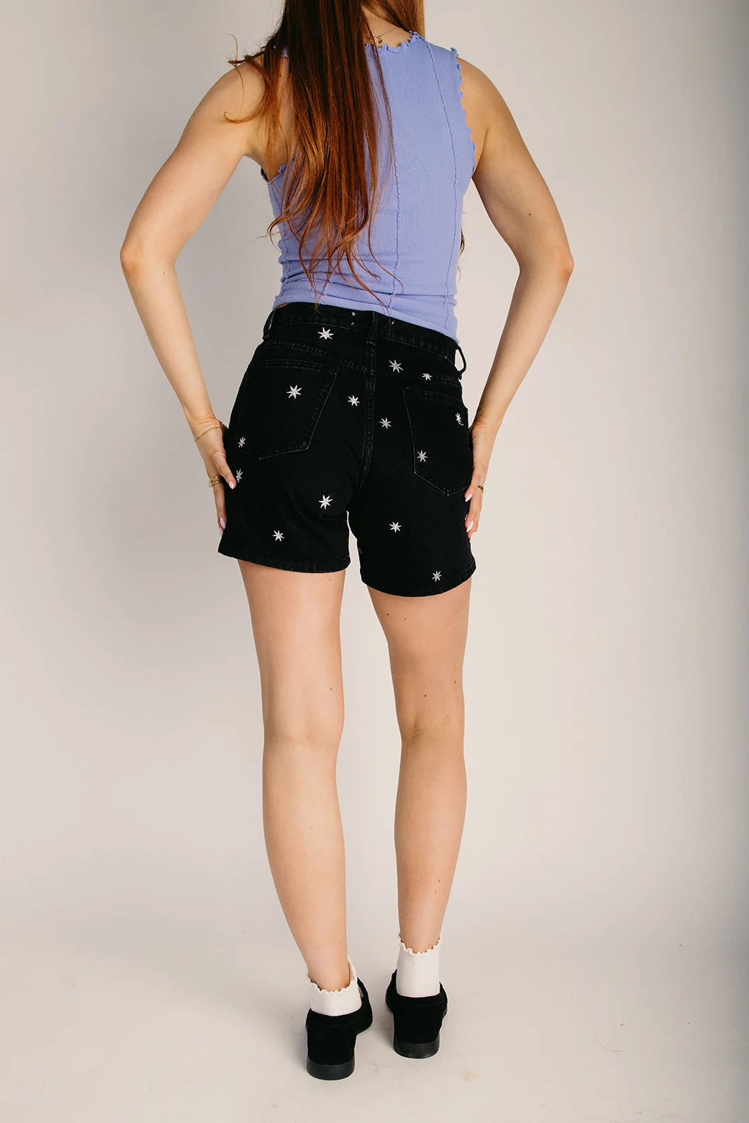 The Lyon Star Embroidered Denim Short in Black - Image 3