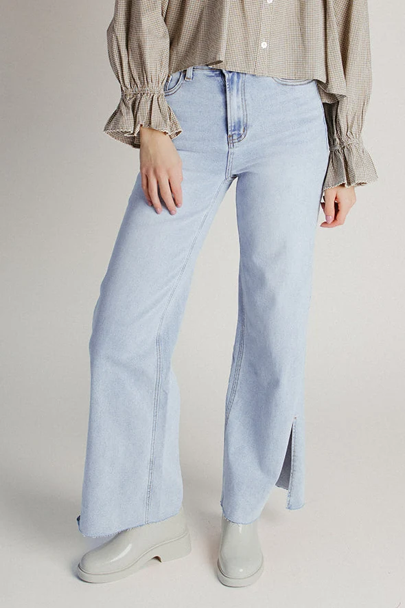 The Madden Side Slit Wide Leg Jean in Light Denim