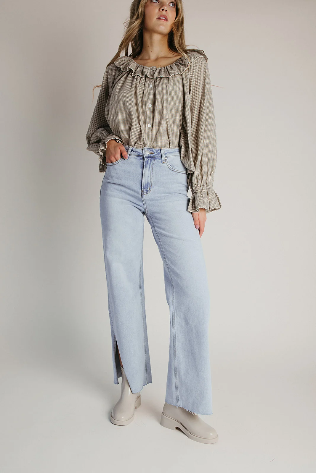 The Madden Side Slit Wide Leg Jean in Light Denim - Image 2