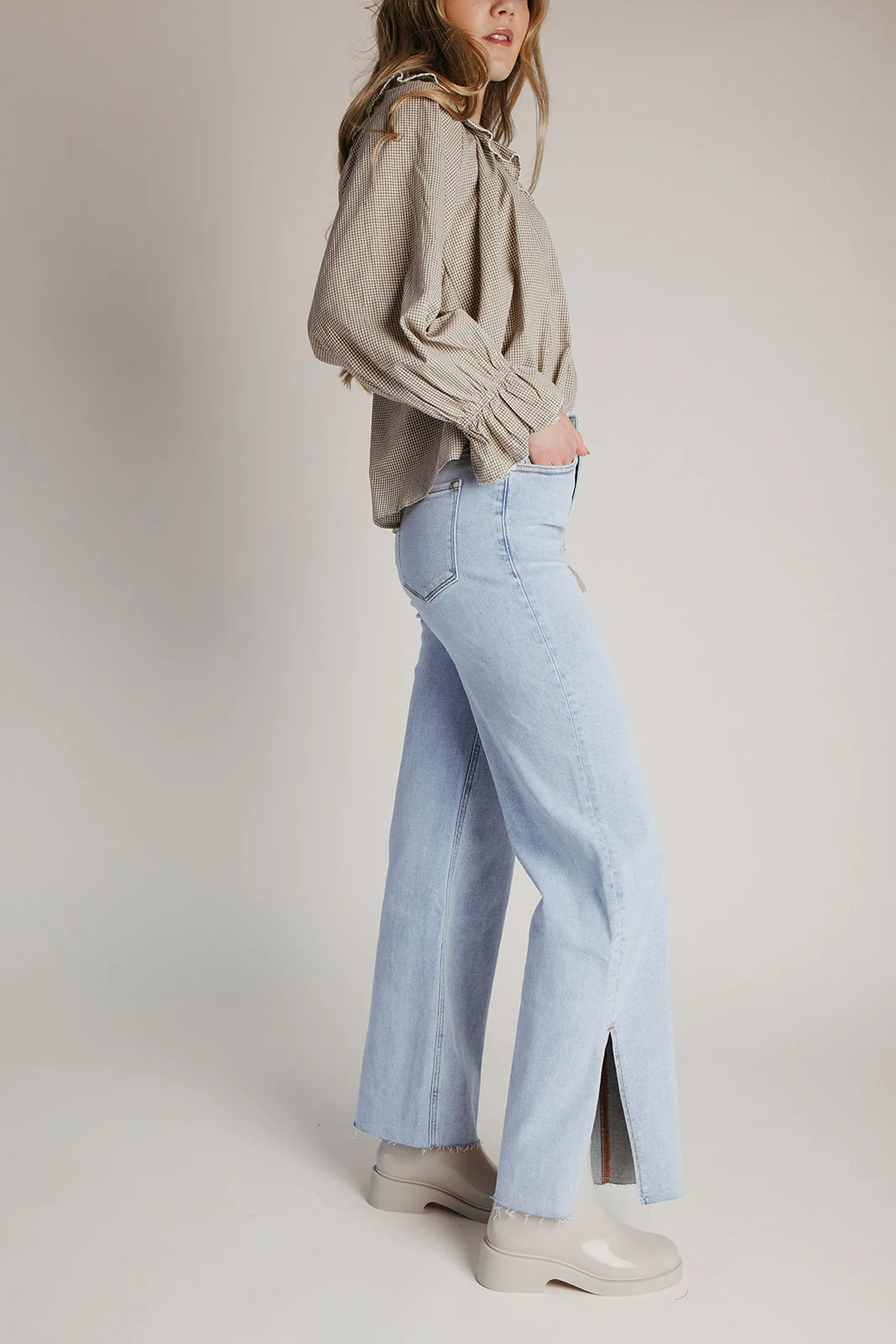 The Madden Side Slit Wide Leg Jean in Light Denim - Image 3