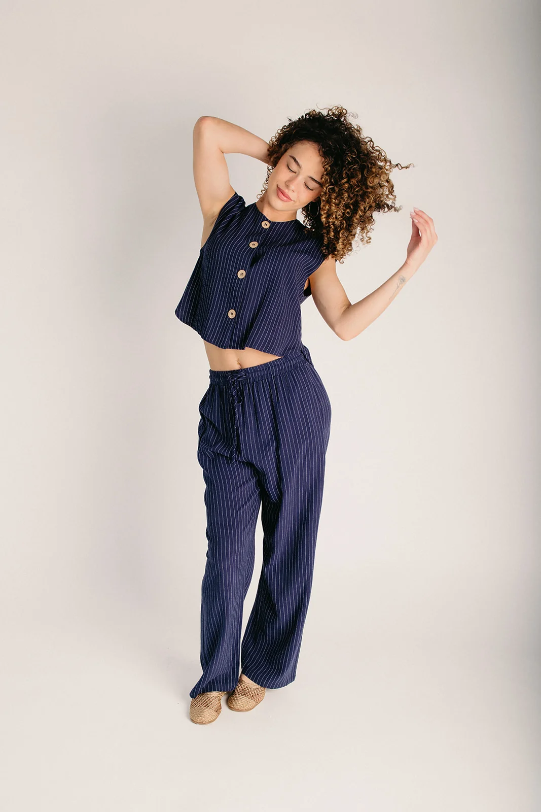 The Madras Crop Button-Up Vest in Navy - Image 7