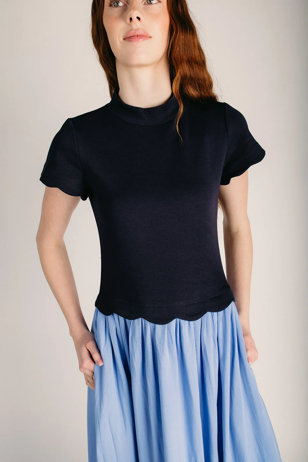 The Marby Scalloped Midi Dress in Navy - Image 4