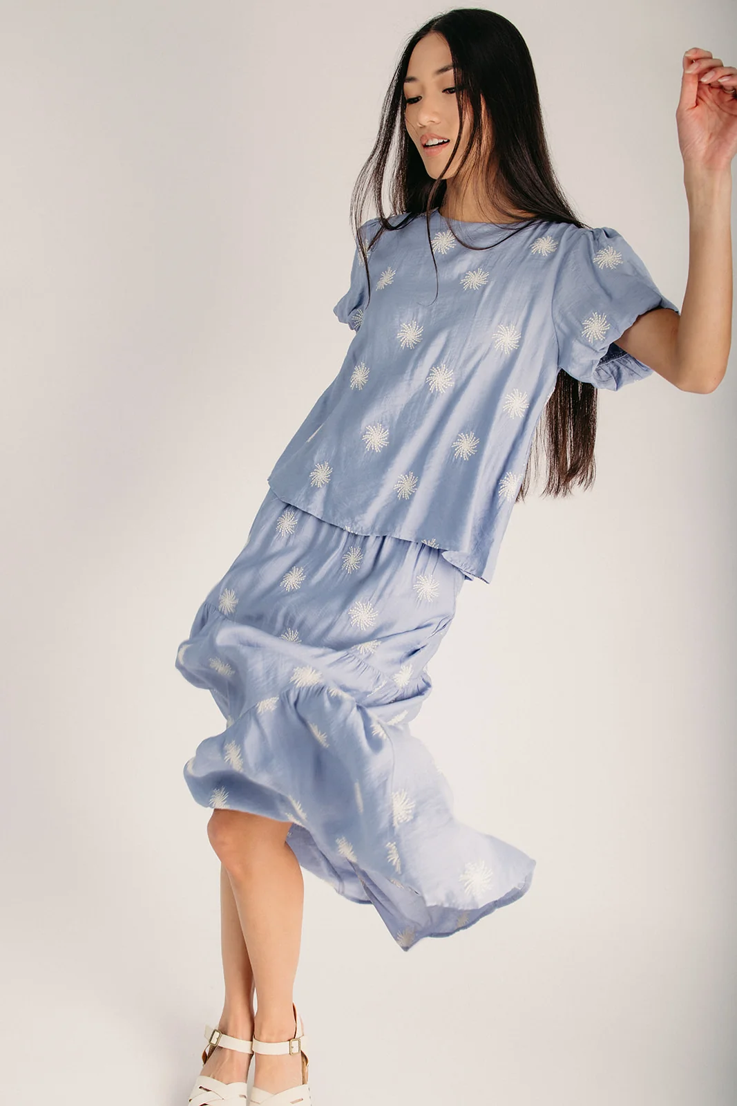 The Marcola Embroidered Puff Sleeve Blouse in Blue - Image 6