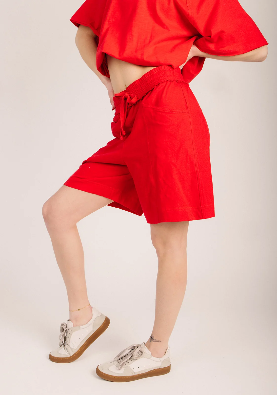 The Marie Cotton Lounge Short in Red - Image 4