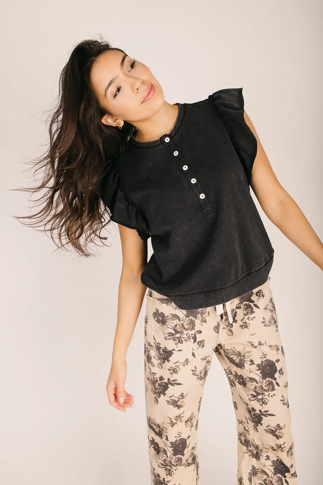 The Marta Ruffle Sleeve Blouse in Black - Image 7