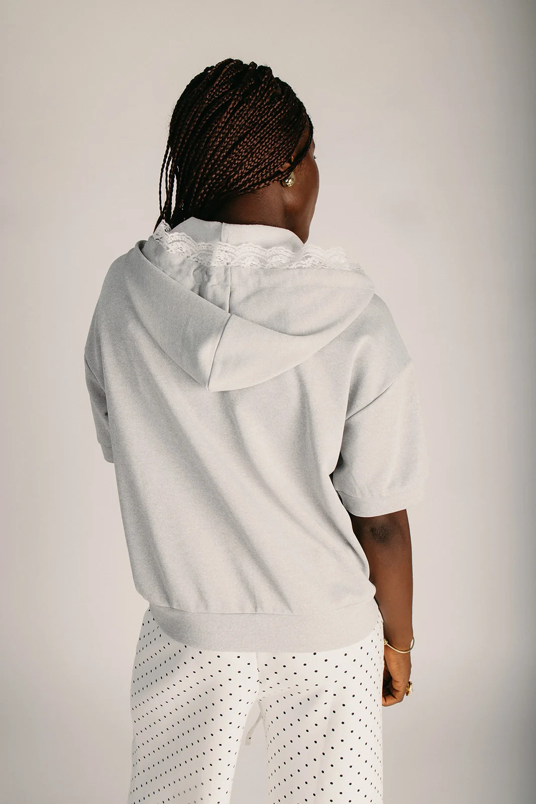 The Mattia Lace Trim Hoodie in Heather Grey - Image 2