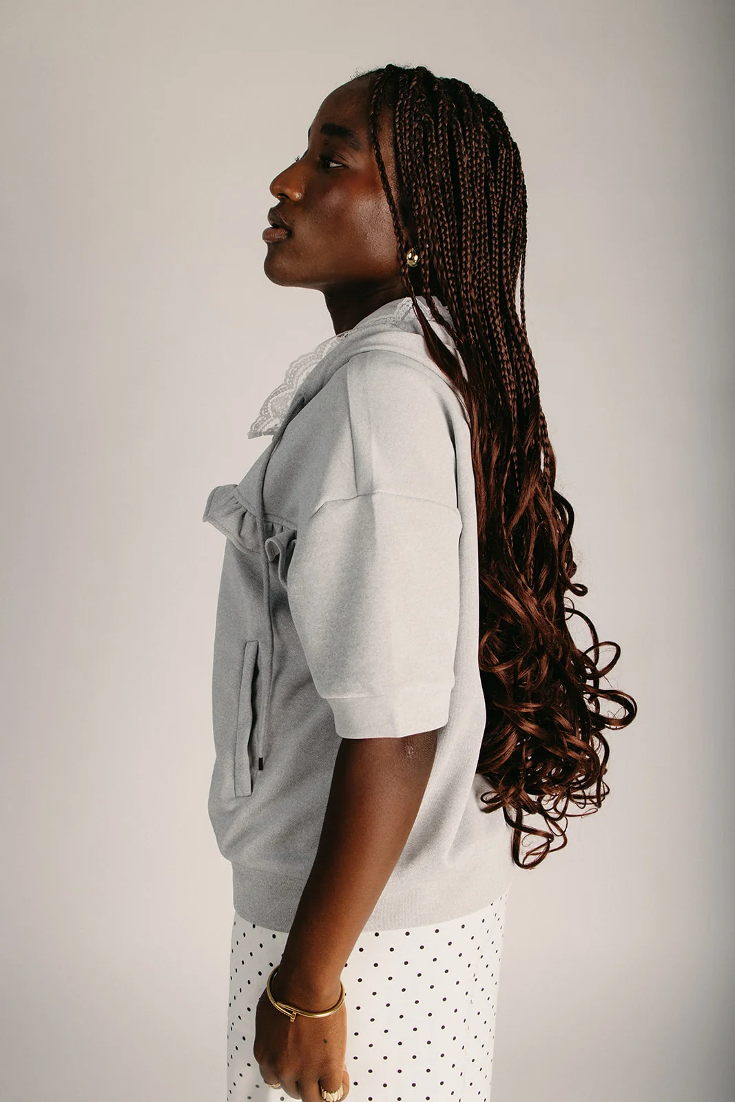 The Mattia Lace Trim Hoodie in Heather Grey - Image 4