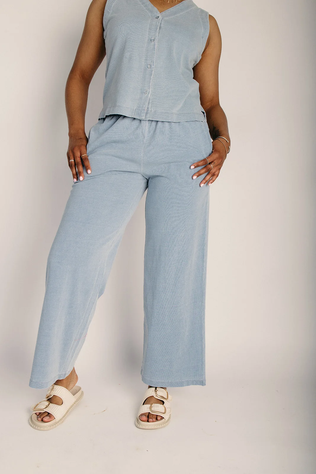 The Maurice Wide Leg Lounge Pant in Light Denim