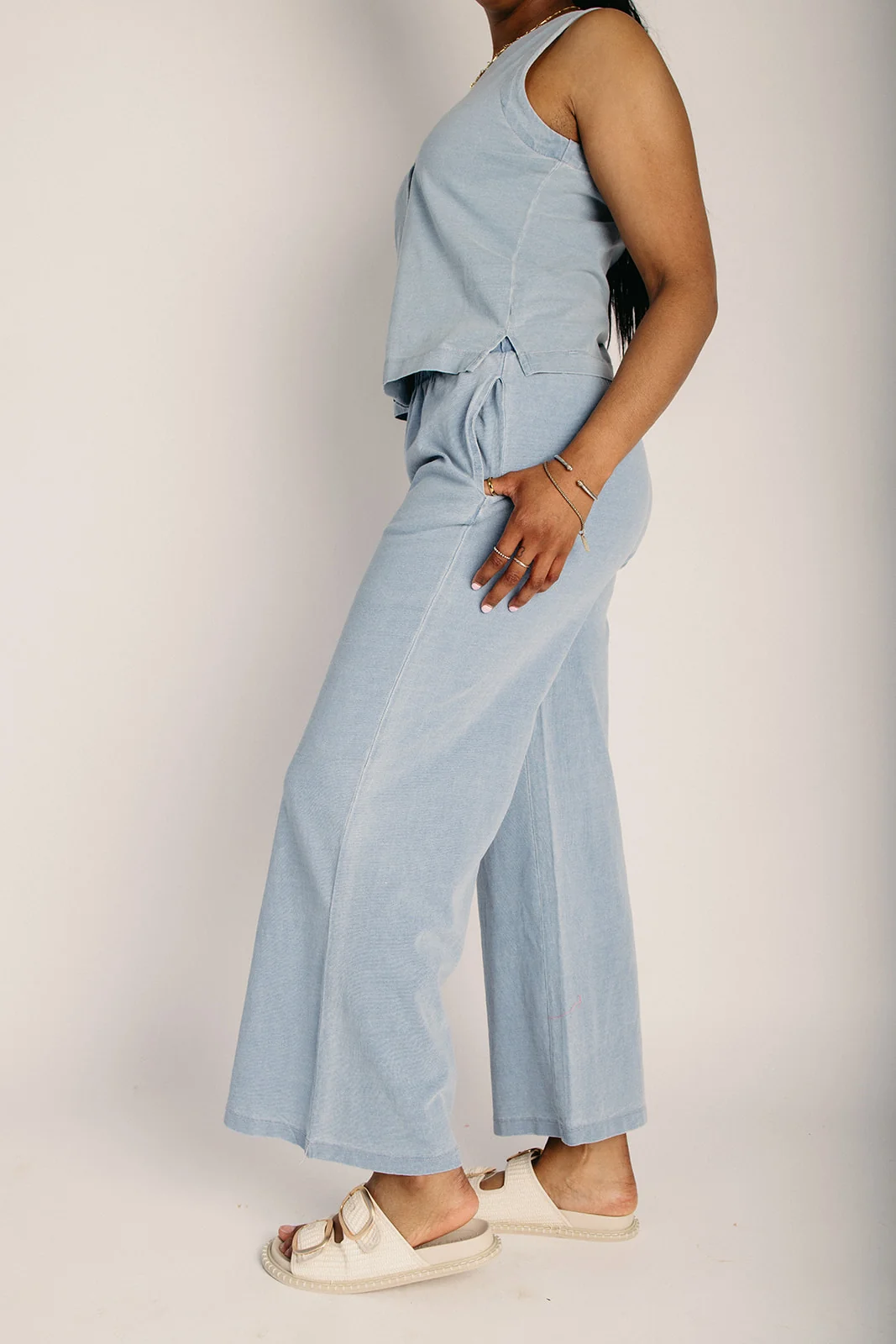 The Maurice Wide Leg Lounge Pant in Light Denim - Image 4