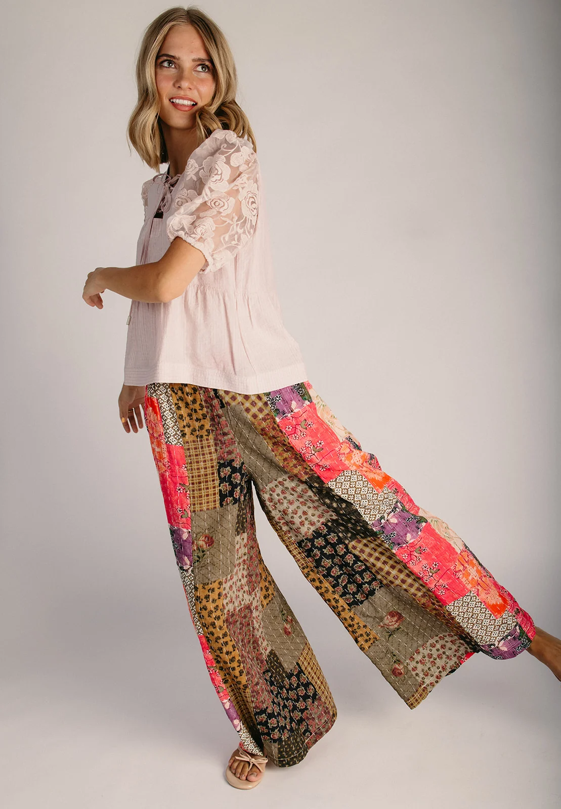 The Mayans Lace Sleeve Peplum Blouse in Petal - Image 5