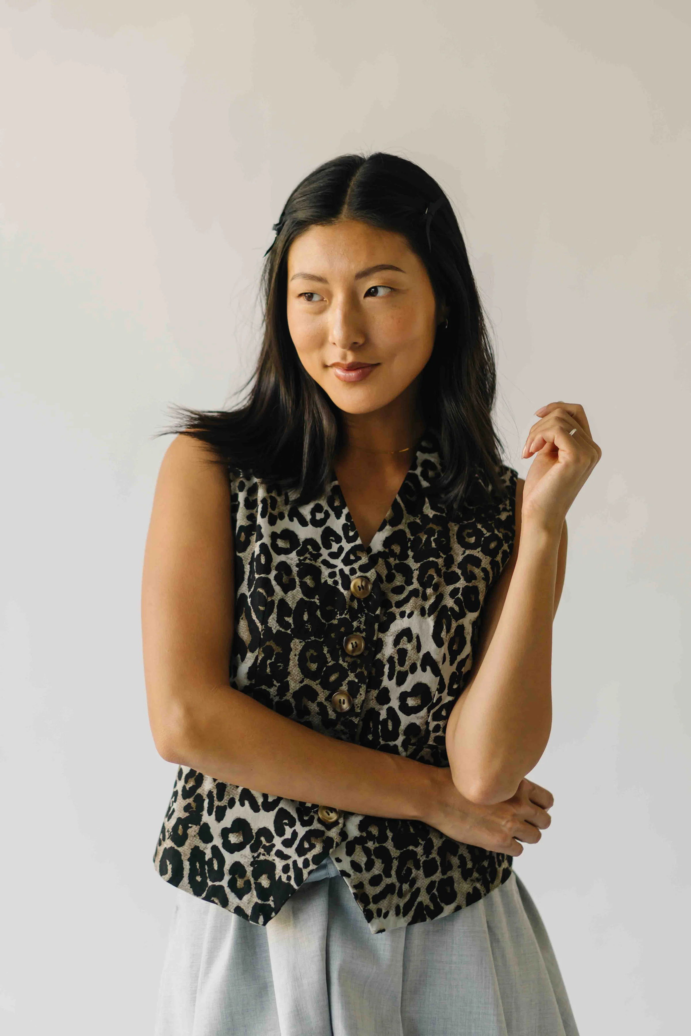 The Maygen Button-Up Vest in Leopard - Image 4