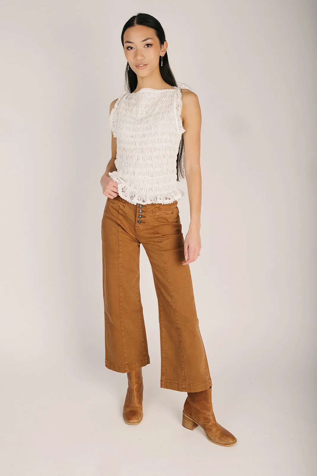 The Medley High Rise Wide Leg Crop Jean in Caramel - Image 3