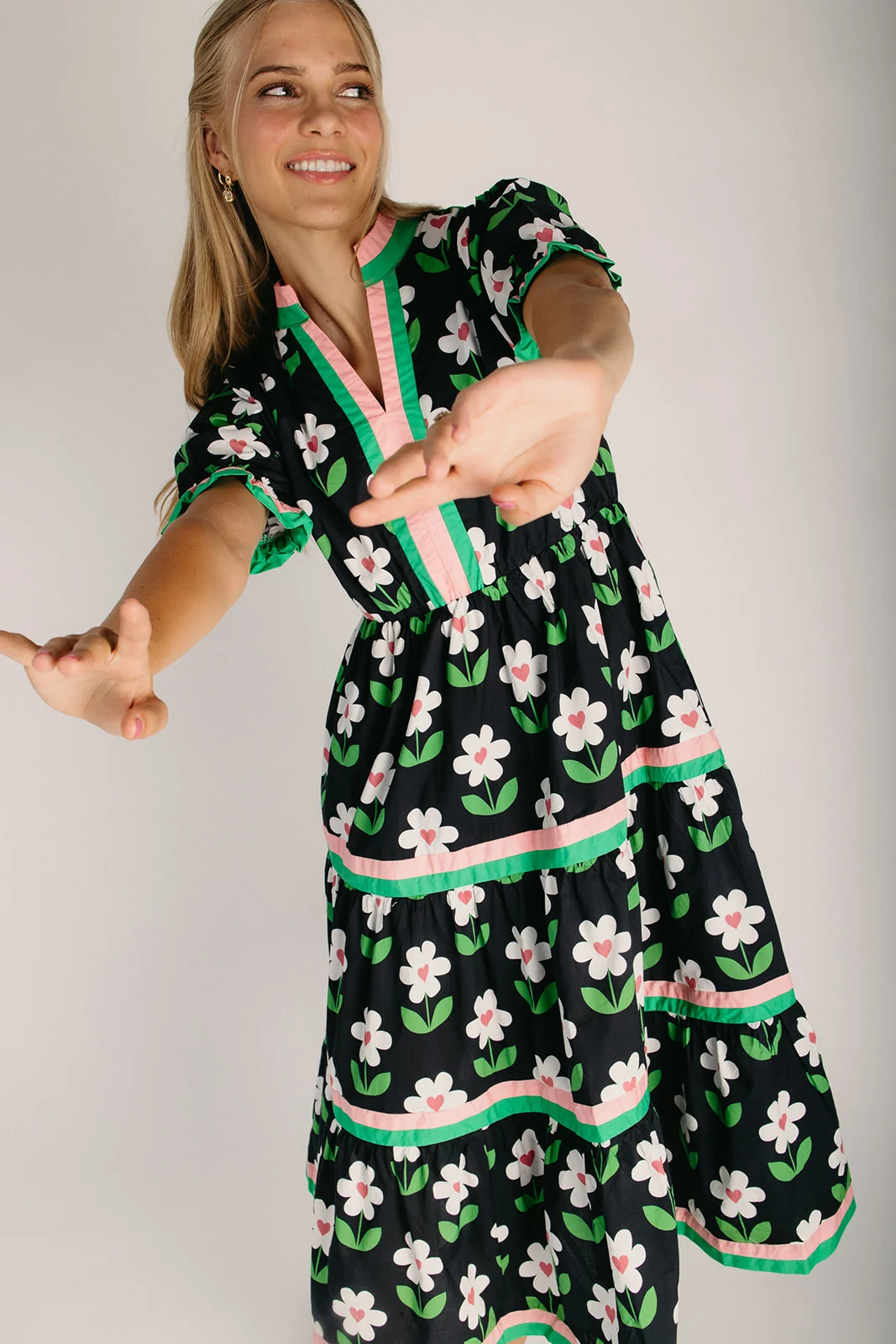 The Millicent Floral V-Neck Midi Dress in Black - Image 5