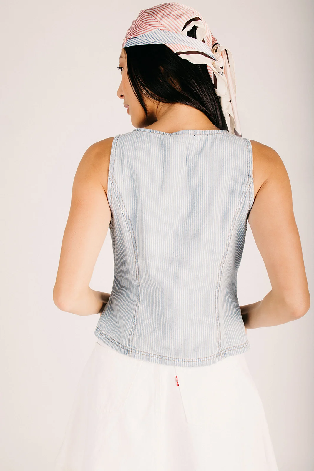 The Milliron Pinstripe Button-Up Vest in Light Denim - Image 2
