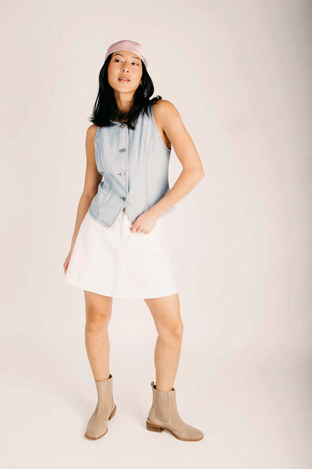 The Milliron Pinstripe Button-Up Vest in Light Denim - Image 3