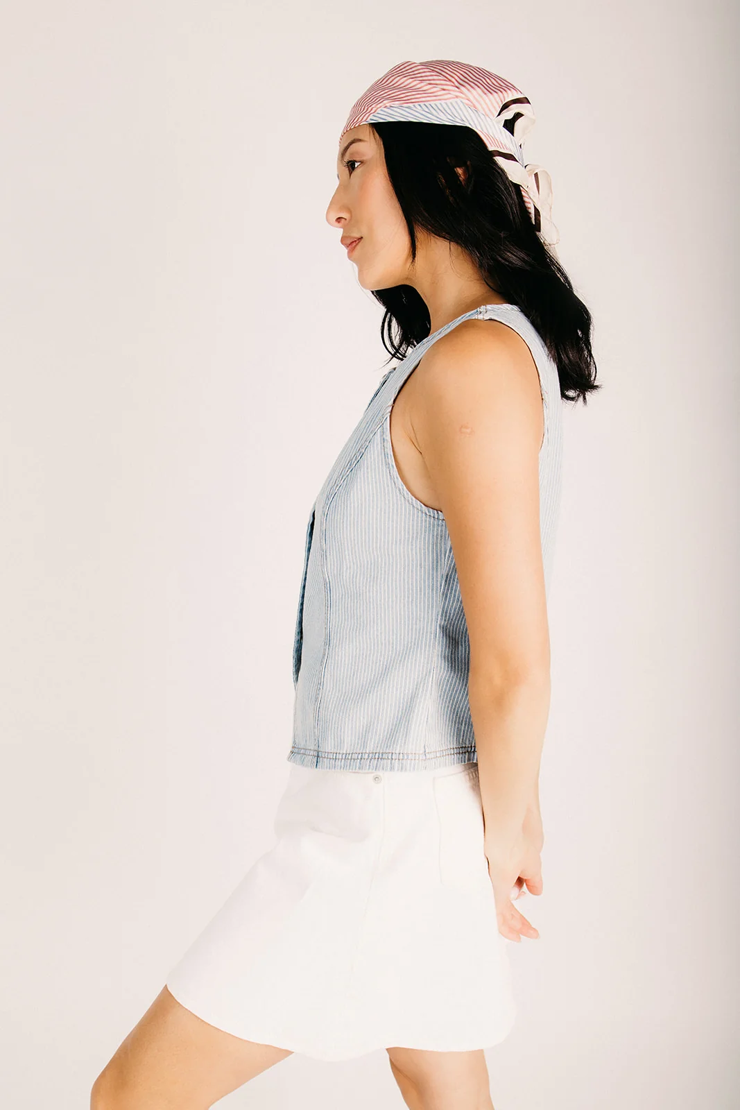 The Milliron Pinstripe Button-Up Vest in Light Denim - Image 5