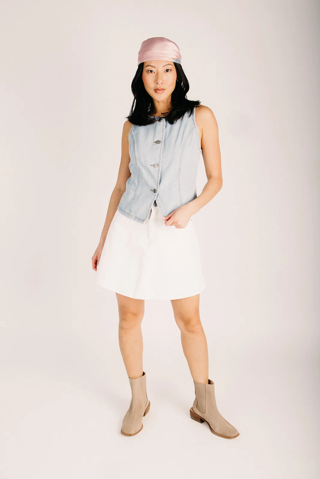The Milliron Pinstripe Button-Up Vest in Light Denim - Image 6