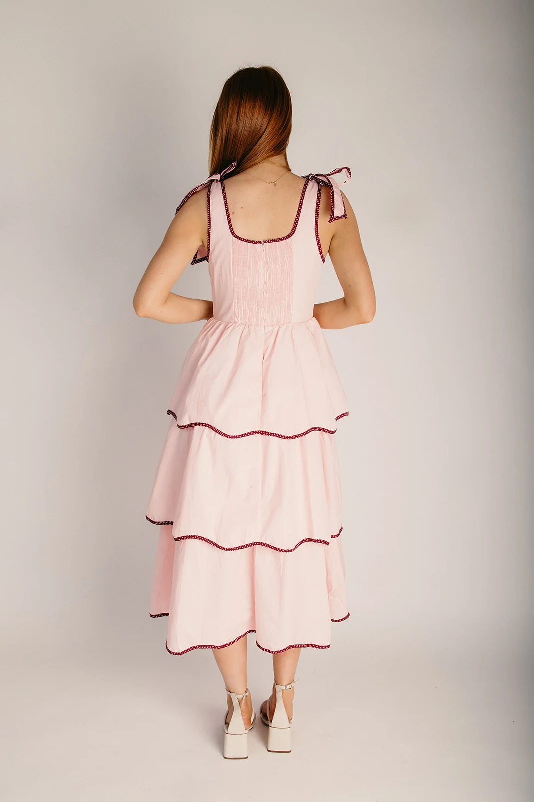 The Missy Tiered Midi Dress in Pink Bloom - Image 2