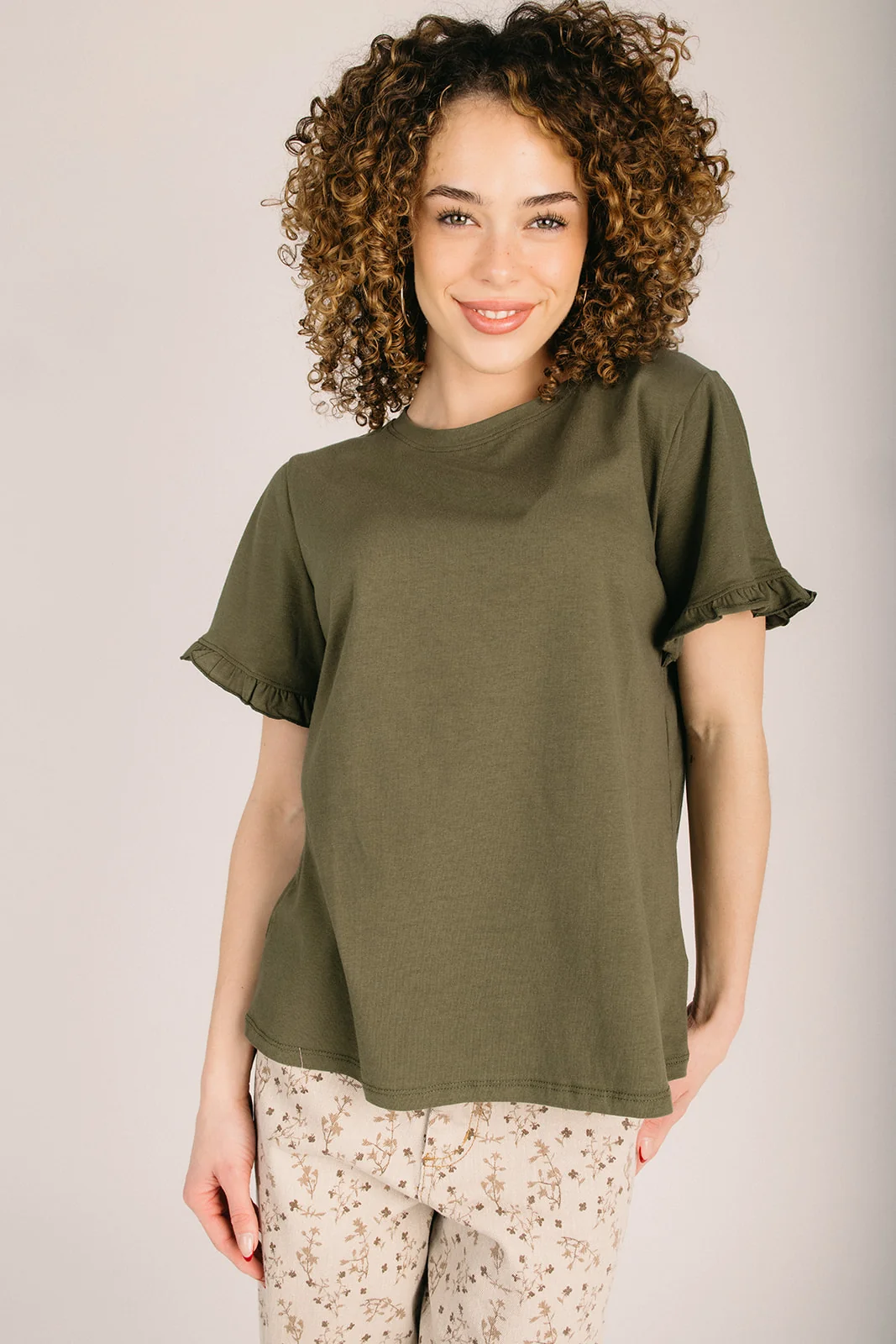 The Modlin Ruffle Sleeve Tee in Olive - Image 2