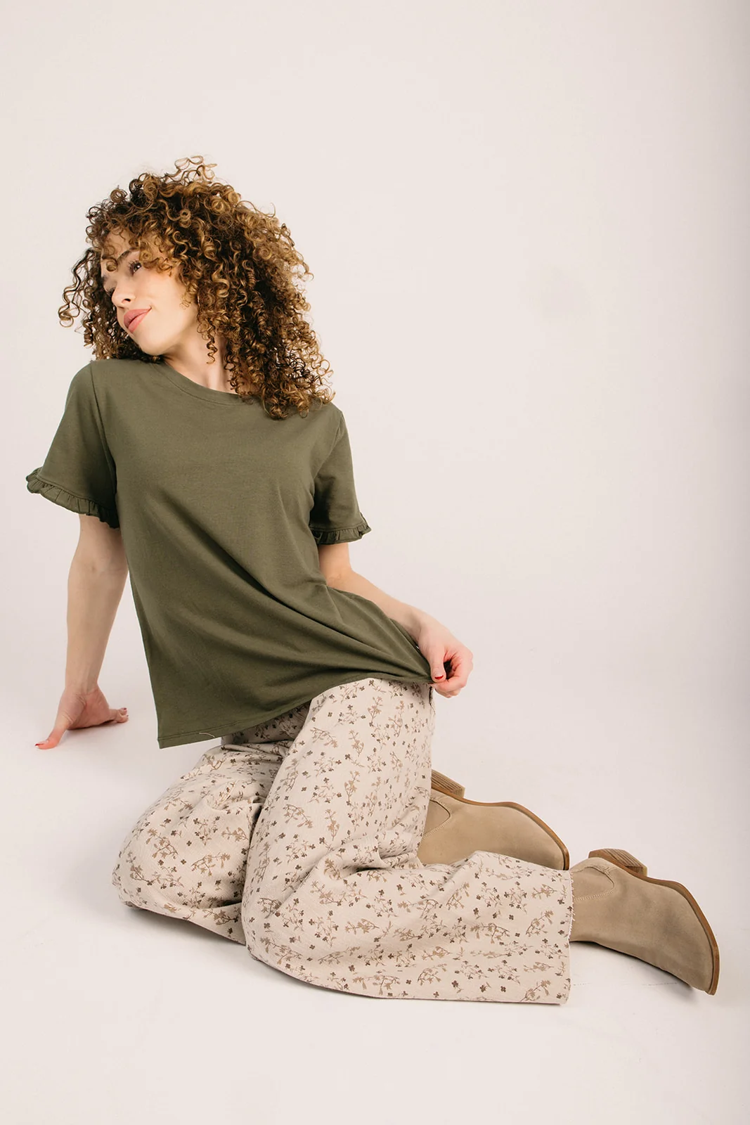 The Modlin Ruffle Sleeve Tee in Olive - Image 6