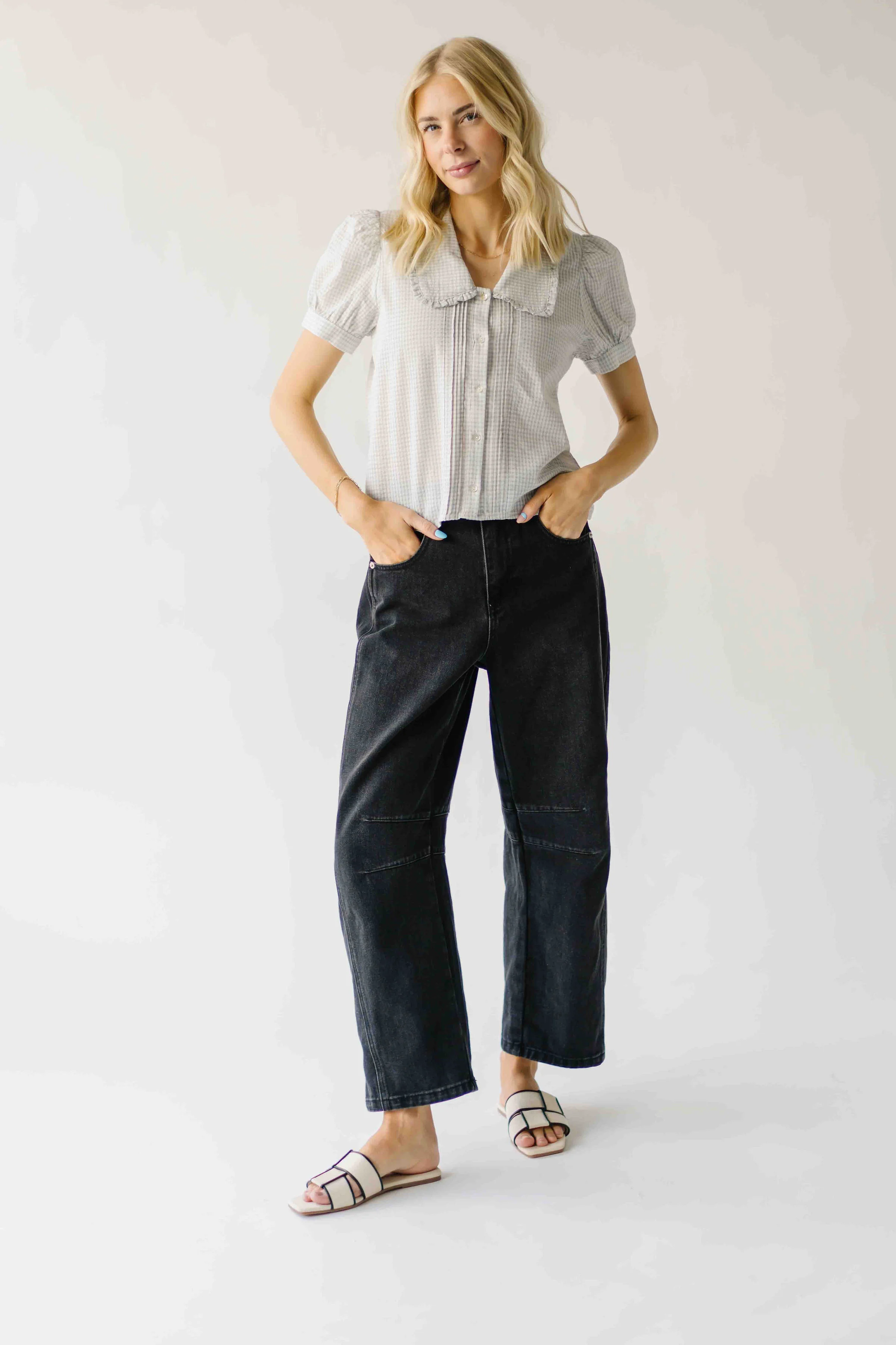 The Morley Collared Blouse in Ivory + Blue Check - Image 6