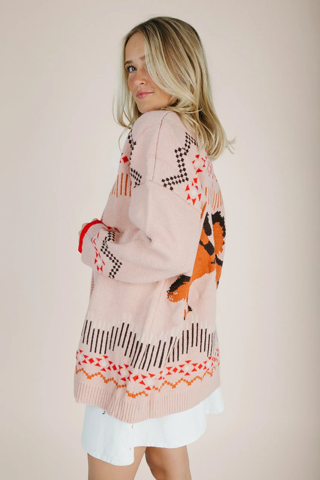 The Mowery Western Motif Sweater in Dusty Pink - Image 3