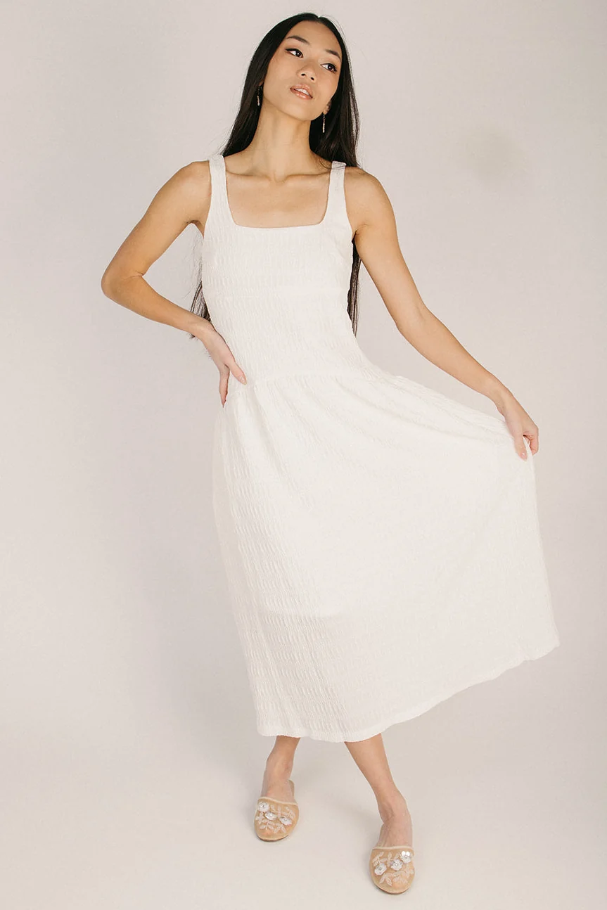 The Newbold Textured Midi Tank Dress in Cream