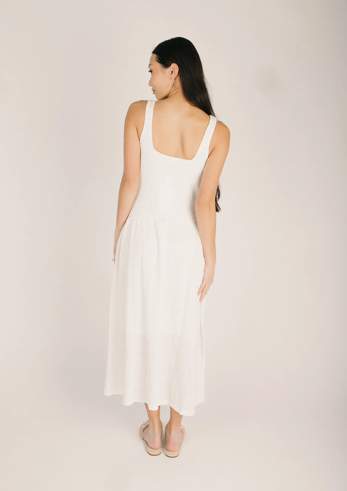 The Newbold Textured Midi Tank Dress in Cream - Image 2