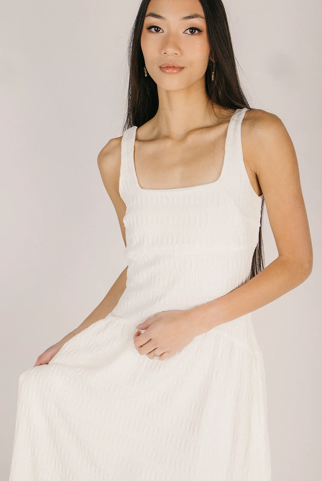 The Newbold Textured Midi Tank Dress in Cream - Image 3