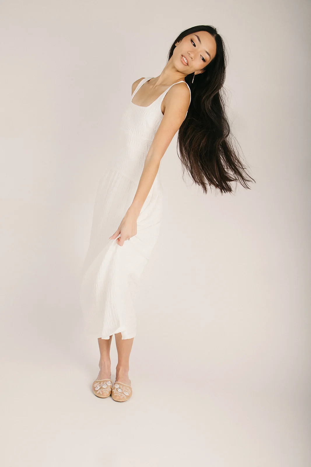 The Newbold Textured Midi Tank Dress in Cream - Image 4