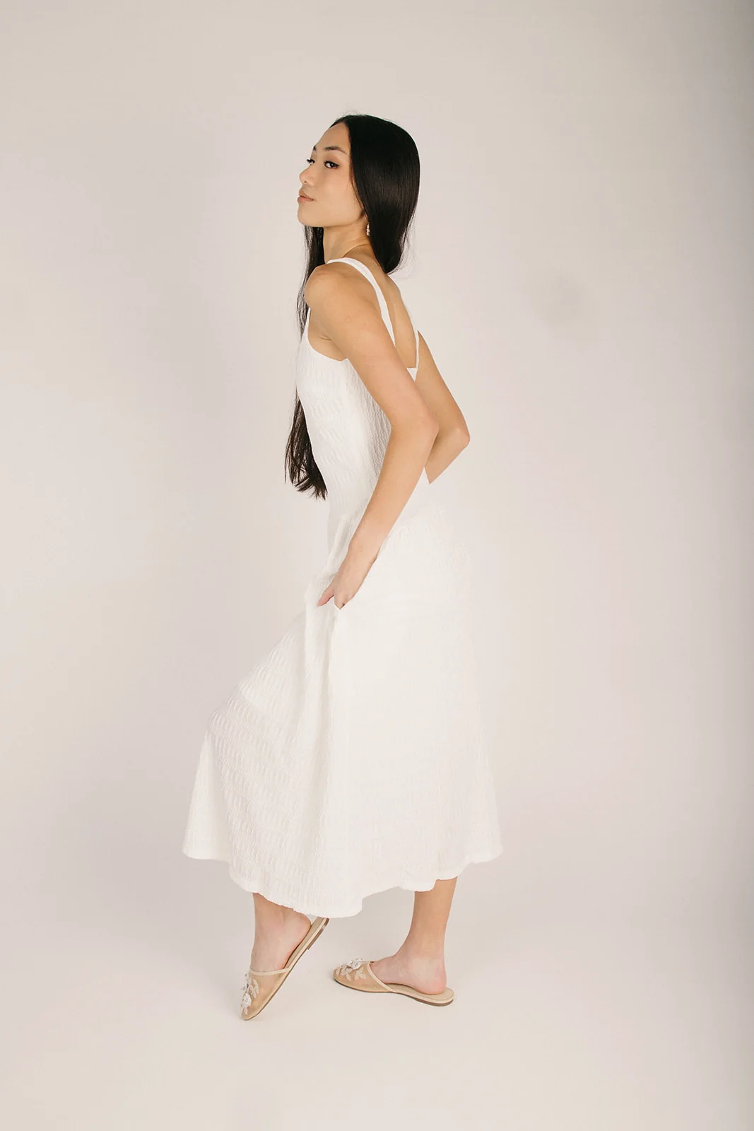 The Newbold Textured Midi Tank Dress in Cream - Image 5