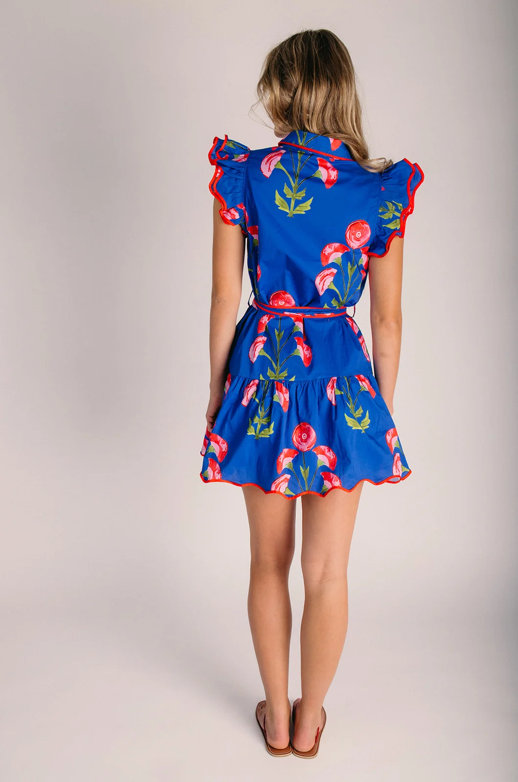 The Nicola Floral Ruffle Sleeve Dress in Royal Blue - Image 3