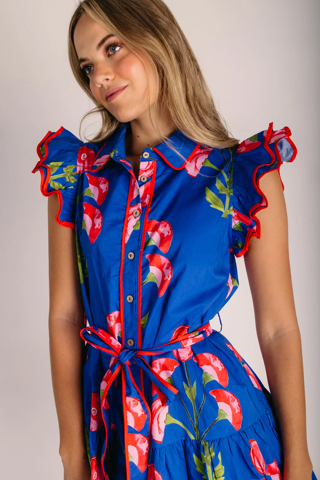 The Nicola Floral Ruffle Sleeve Dress in Royal Blue - Image 4